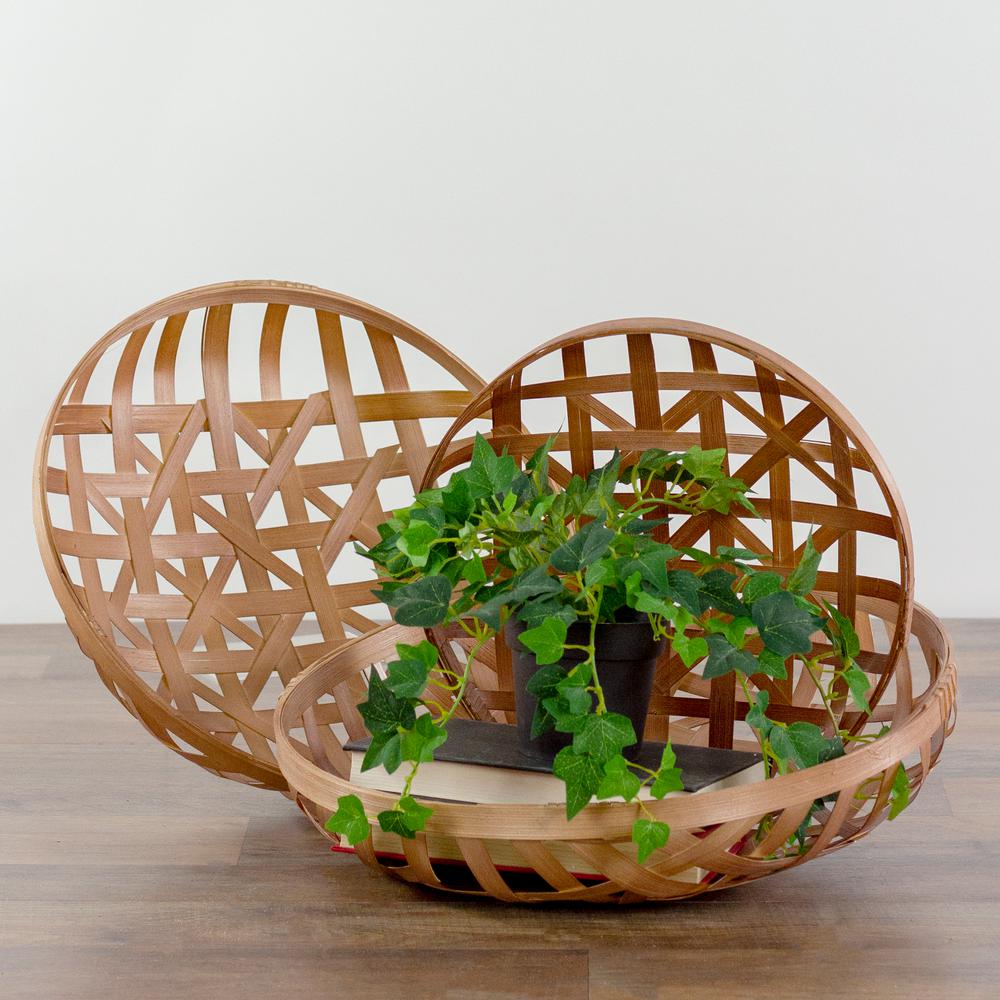 Set of 3 White Rectangular Lattice Tobacco Table Top Baskets