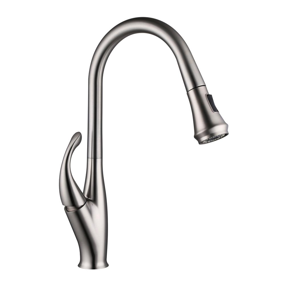 Vanity Art 9.68 in. Single-Handle Pull-Down Sprayer Kitchen Faucet in Brushed Nickel was $123.0 now $86.1 (30.0% off)