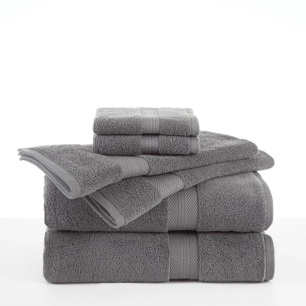 gray and white bathroom towels