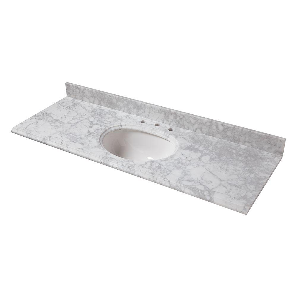 Pegasus 61 in. W Marble Vanity Top in Carrara with Single White 