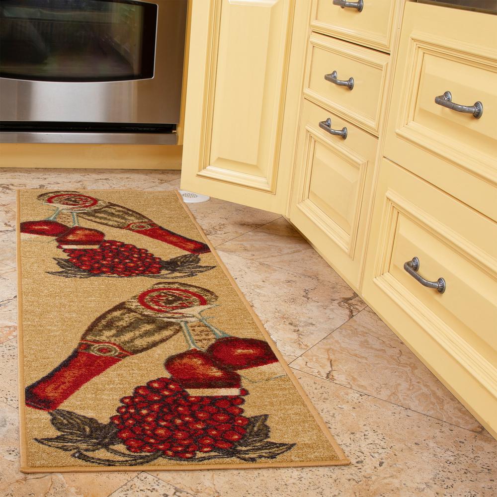 Beige Non-Slip Runner Rug Ottomanson Siesta Collection Kitchen Wine Design 20 x 59
