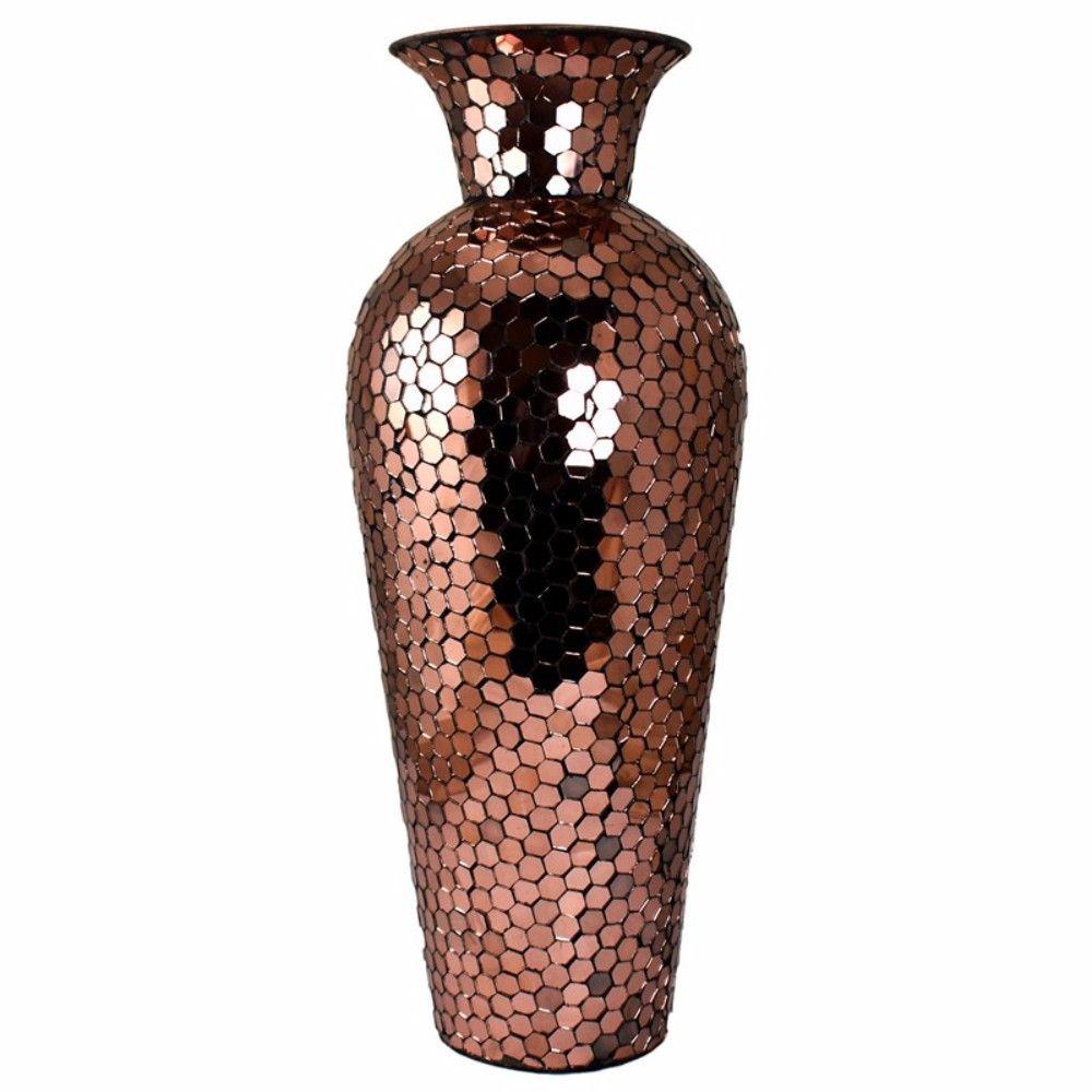 Benjara Exotic Copper Metal Decorative Vase With Mosaic Motif