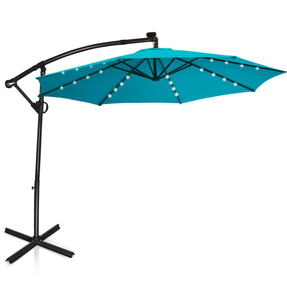 Costway 10 Ft 360 Degrees Rotation Aluminum Offset Cantilever Solar Tilt Patio Umbrella Led Lights Turquoise Op70282ls The Home Depot