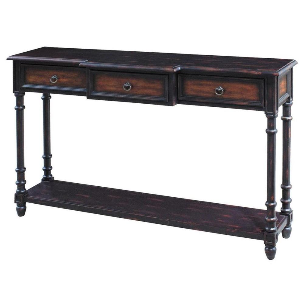 Worn Black With Cherry Storage Console Table