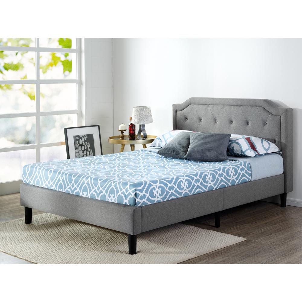 Zinus Scalloped Upholstered Dark Grey Queen Platform Bed FrameHDFSUP