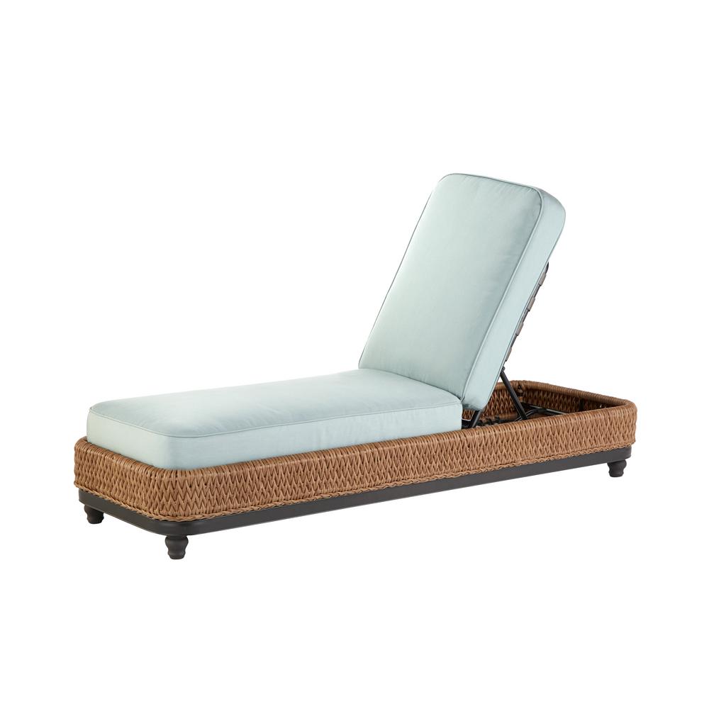 Camden Light Brown Wicker Outdoor Chaise Lounge With Sunbrella Canvas Spa Cushion