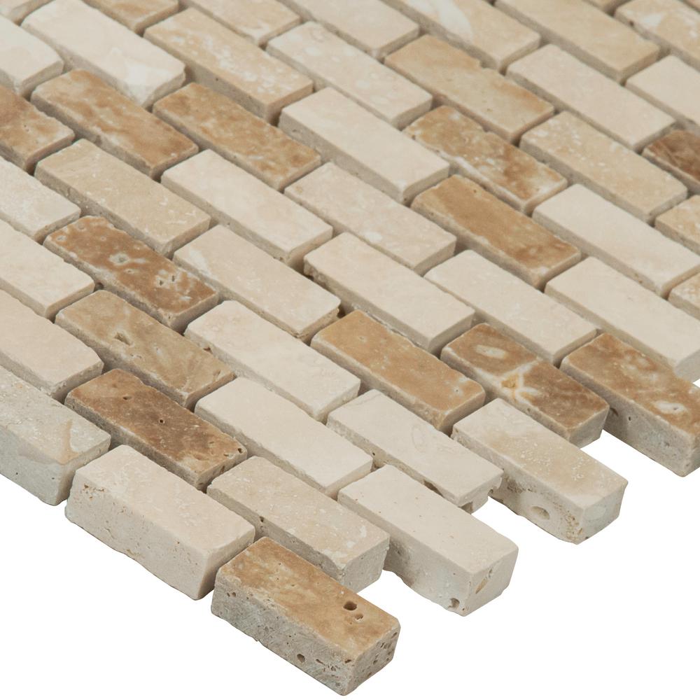x 12 in Noche//Chiaro 12 in x 10 mm Travertine Mesh-Mounted Mosaic Tile