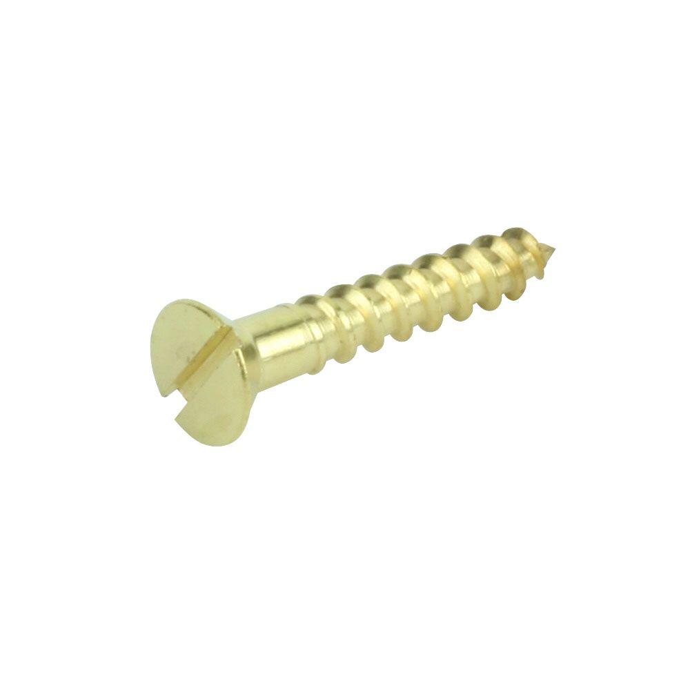 10 X 3 4 In Brass Slotted Flat Head Drive Wood Screw 4 Pieces
