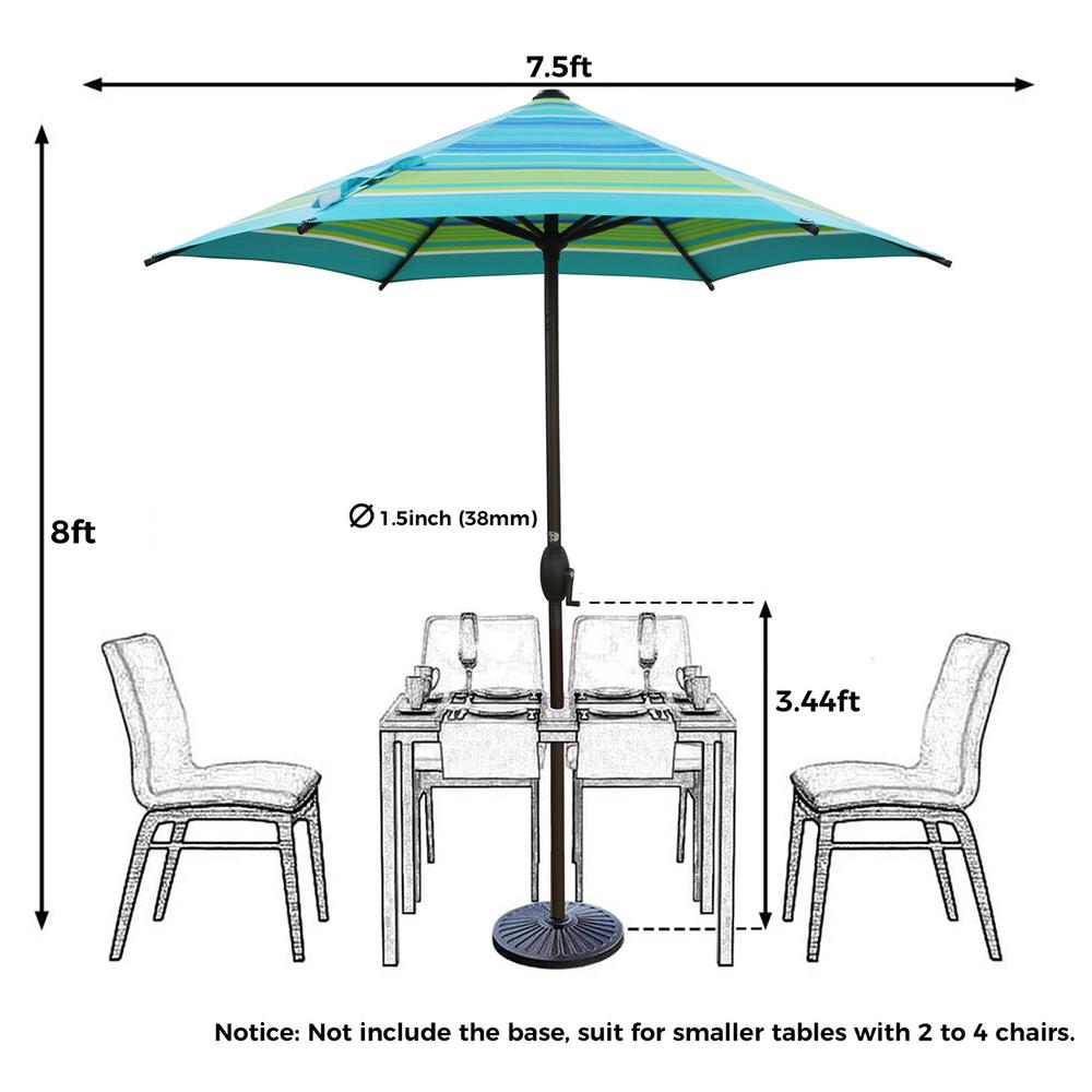 Abba Patio 7 1 2 Ft Round Outdoor Market With Push Button Tilt And Crank Lift Patio Umbrella In Turquoise Striped Ap75386ctlbs The Home Depot