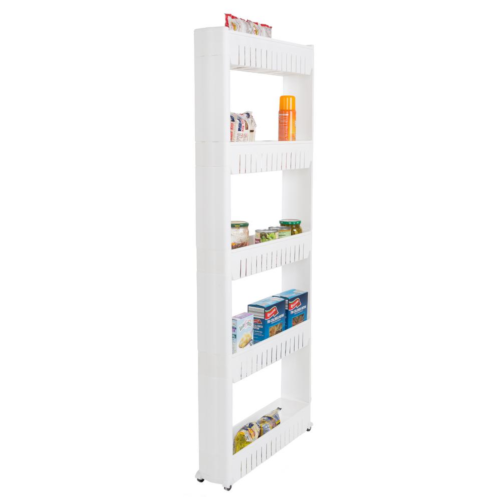 Lavish Home 5 Tier 4 Wheeled Pvc Slim Slide Out Pantry In White