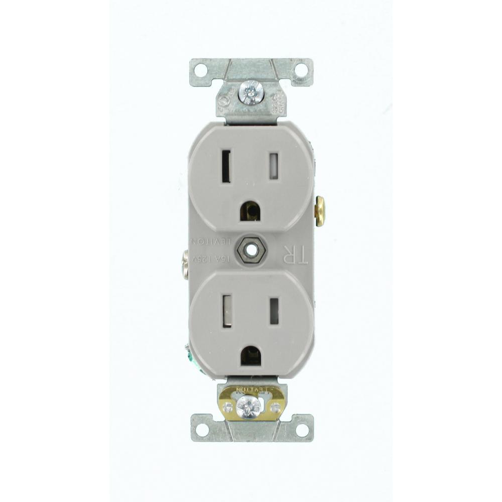 Leviton 15 Amp Commercial Grade Tamper Resistant Side Wired Self Grounding Duplex Outlet, Gray ...