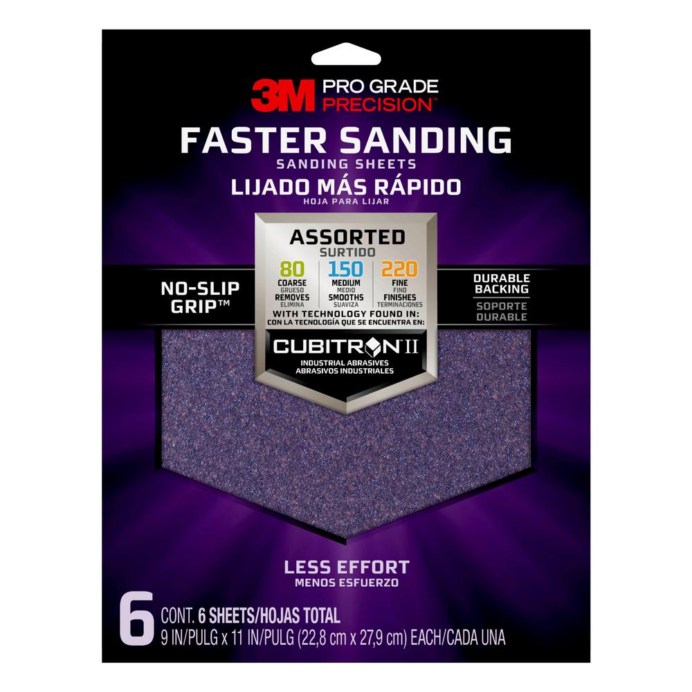Pro Grade Precision 9 in. x 11 in. 80, 150, 220 Assorted Grits Advanced Sanding Sheets (6-Pack)