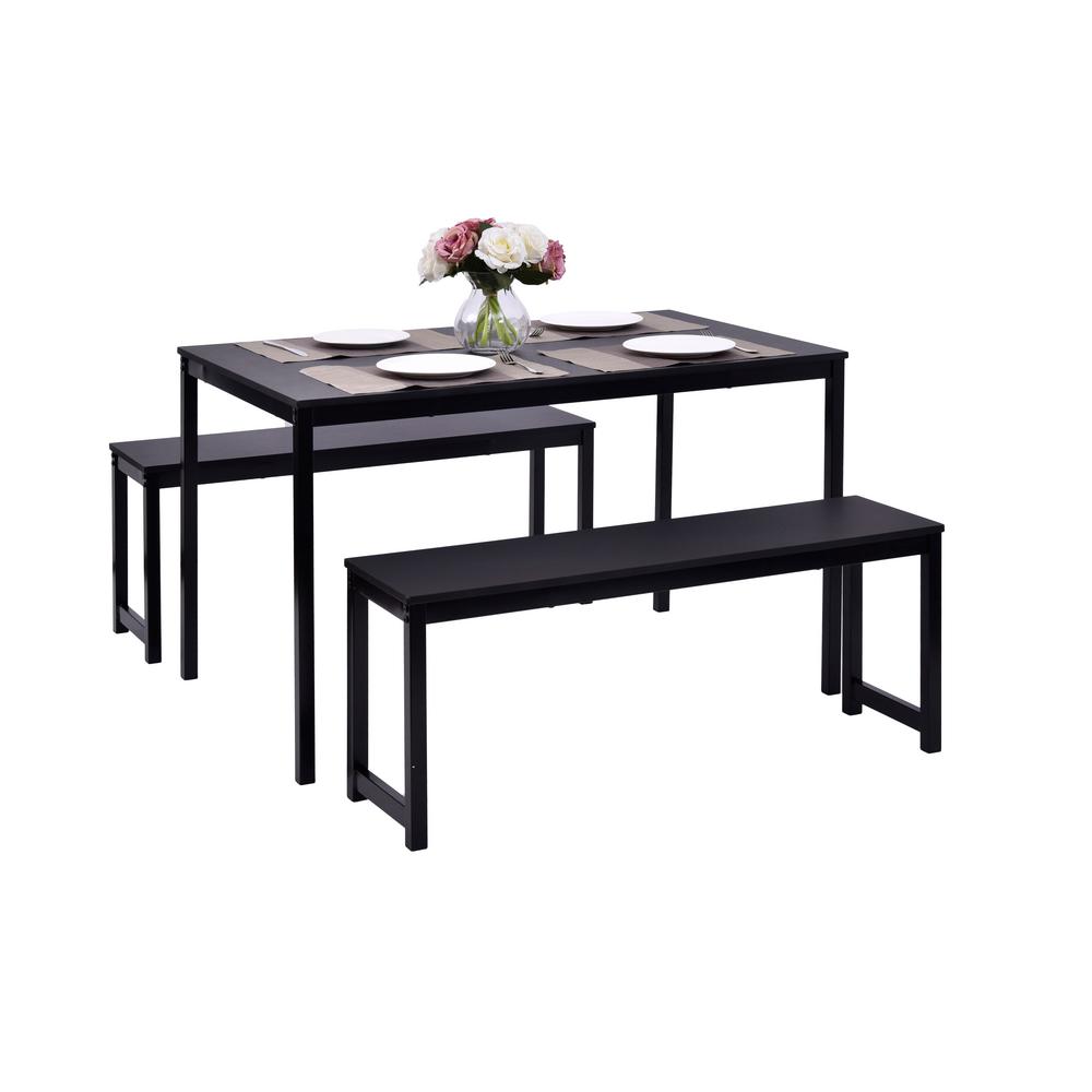 Boyel Living 3 Piece Black Dining Set With 2 Accent Benches Modern Boyel Living 3 Piece Black Dining Set