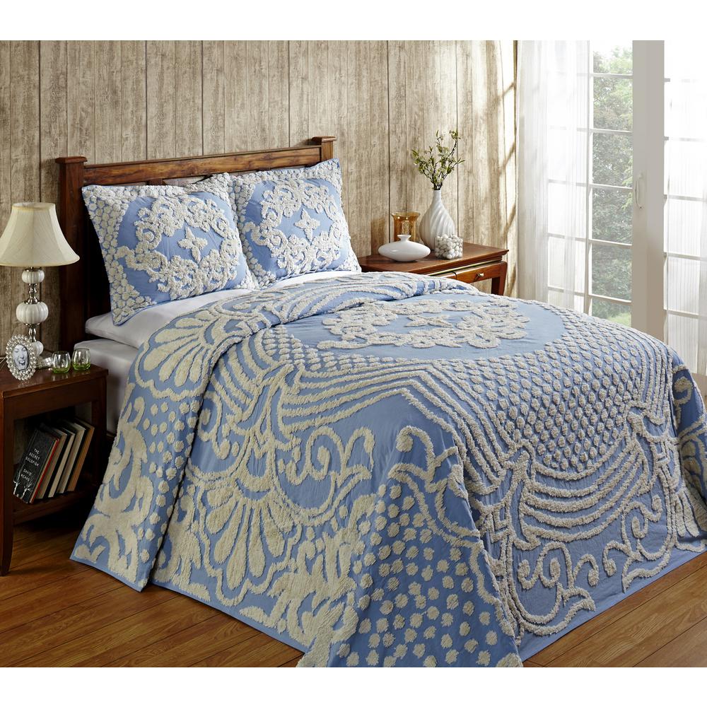 Better Trends Florence 102 In X 110 In Queen Blue Bedspread Ss
