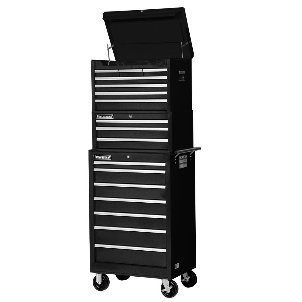 Husky 52 in. 18-Drawer Tool Chest and Rolling Tool Cabinet Set in Black ...