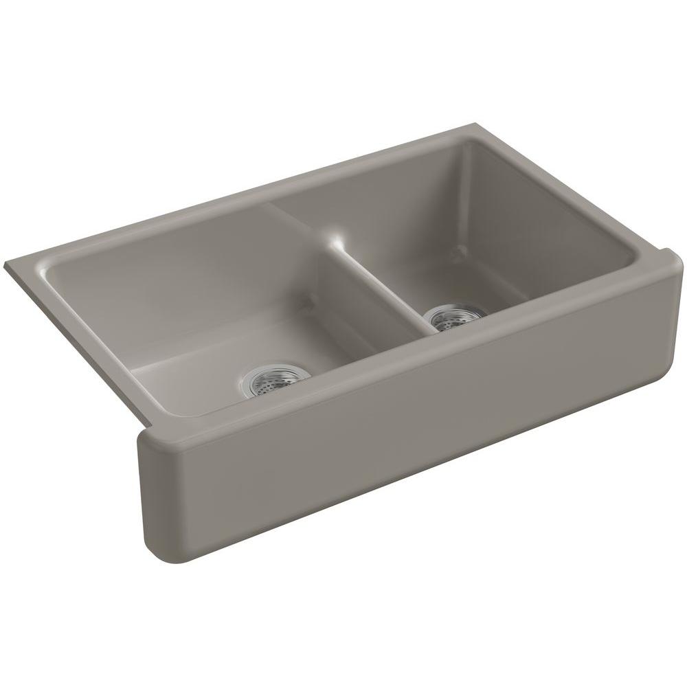 KOHLER Whitehaven Smart Divide Farmhouse Apron Front Cast Iron 36 In   Cashmere Kohler Farmhouse Apron Kitchen Sinks K 6427 K4 64 300 