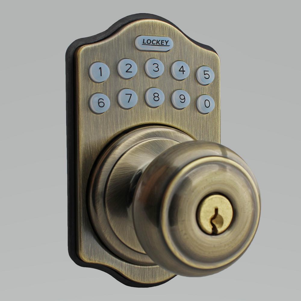 E Digital E 930 Antique Brass Entry Keypad Single Cylinder Electronic Door Knob With Latch Lock