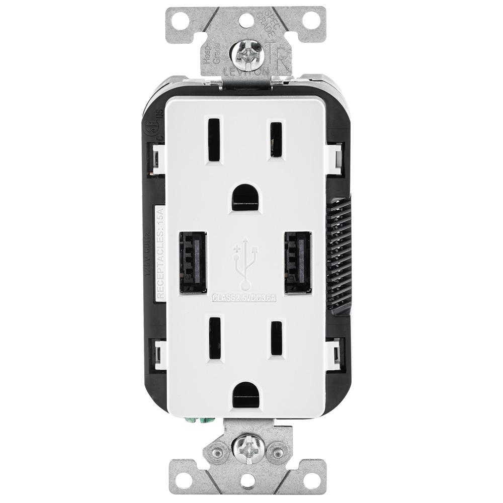 Leviton Decora 15 Amp Combination Duplex Outlet and USB Outlet, White-R02-T5632-0BW - The Home Depot