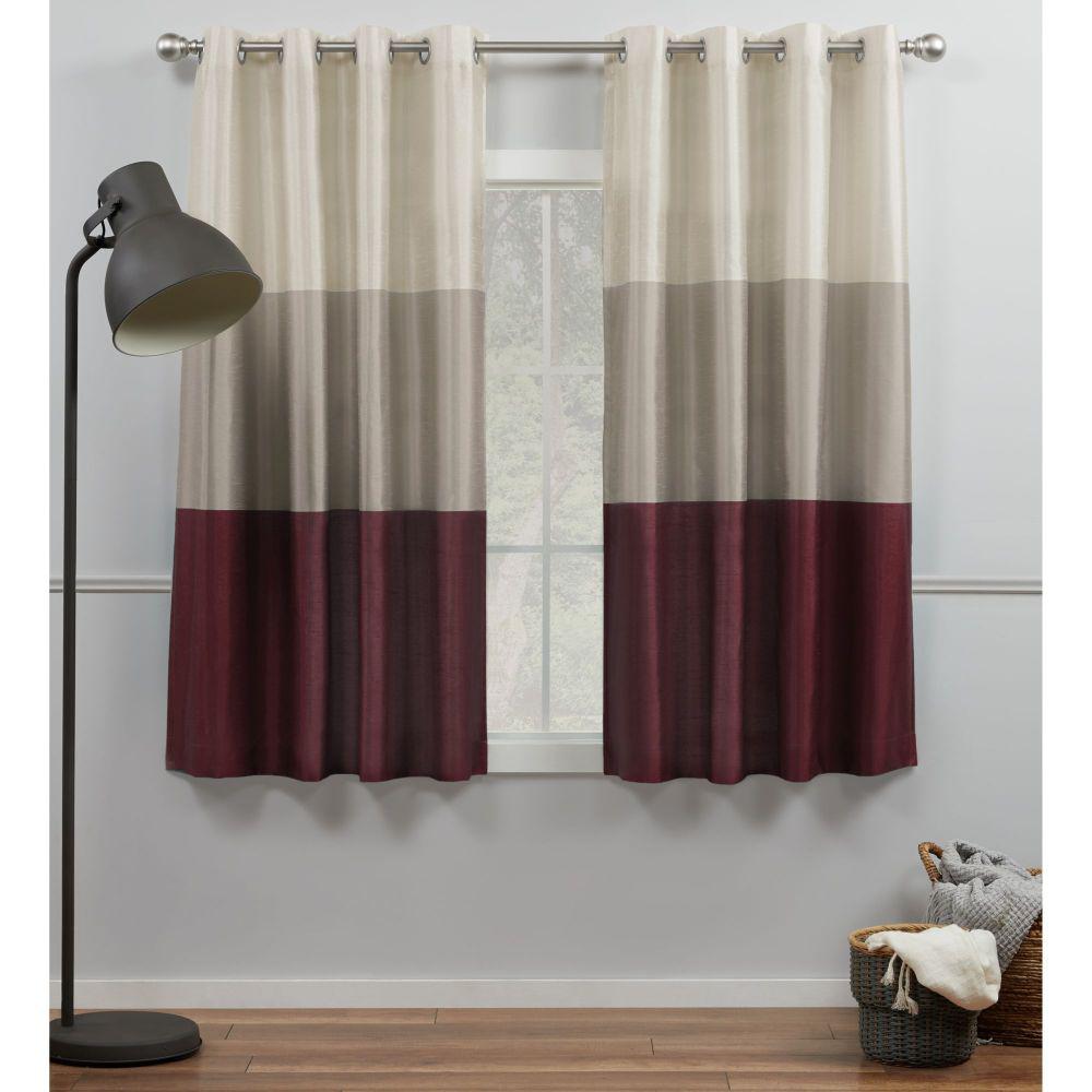 Chateau Burgundy/Taupe Light Filtering Grommet Top Curtain Panel 54 in