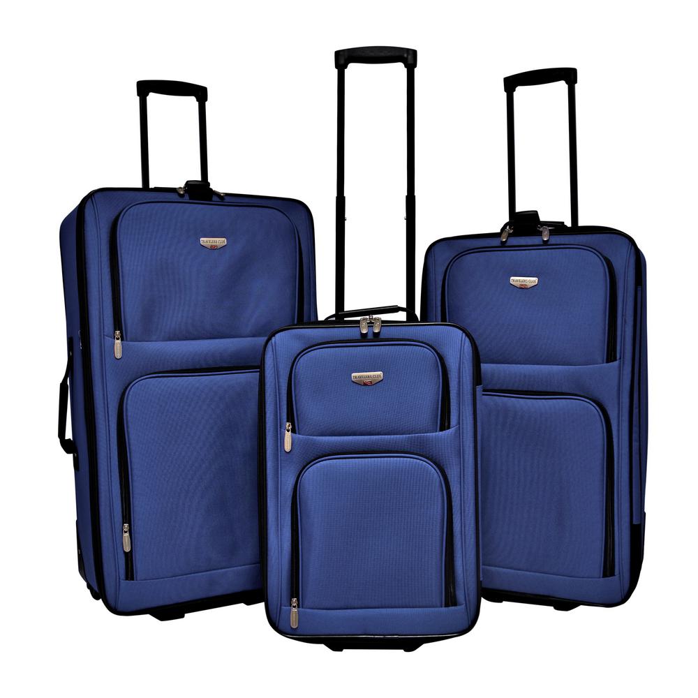 3-Piece Navy Expandable Vertical Rolling Luggage Set with Blade Wheels ...