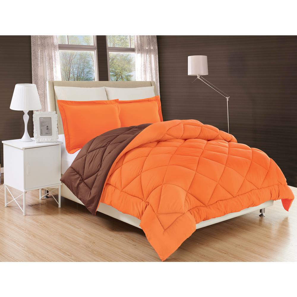 Reversible 3-piece Brown Orange Full/Queen Comforter Set ...