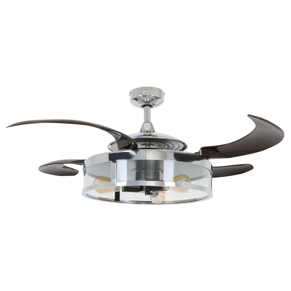 Fanaway Classic Chrome And Espresso Retractable 4 Blade 48 In 3 Light Ceiling Fan