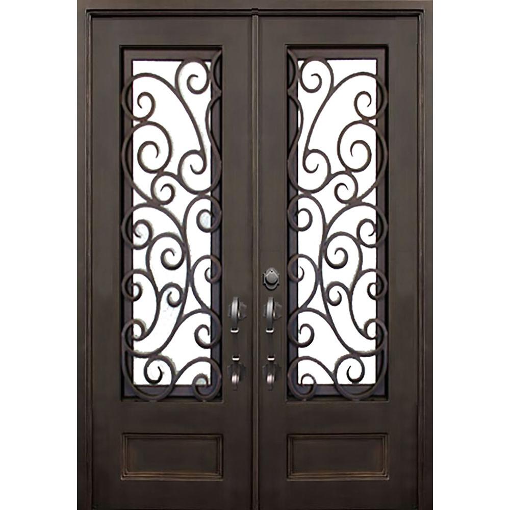 Allure Iron Doors Windows 74 In X 97 5 Flat Top Lauderdale Flat Top Lauderdale Dark Bronze 3 4 Lite Painted Wrought Iron Prehung Front Door Hardware Included
