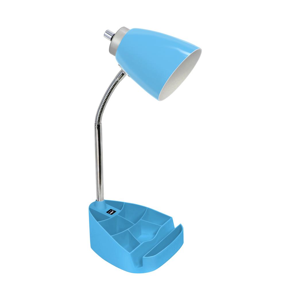 Simple Designs Limelights 18 5 In Gooseneck Organizer Desk Lamp With Ipad Tablet Stand Book Holder And Usb Port Blue