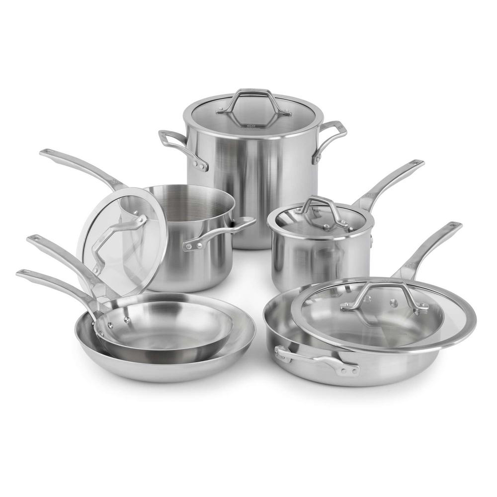 10 Pc Stainless Steel Cookware Set Tempered Glass Cover Long Handle 5