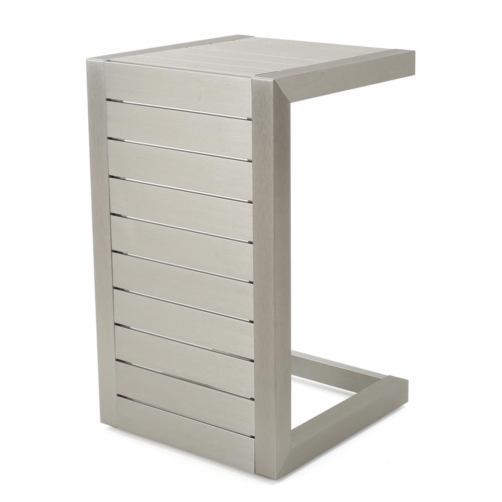 Noble House Cape Coral Silver C Shaped Aluminum Outdoor Accent Table 11248 The Home Depot