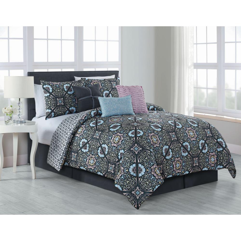 Avondale Manor Etta 7 Piece Comforter Set Queen Charcoal Avondale Manor Etta 7 Piece Comforter Set Queen Charcoal