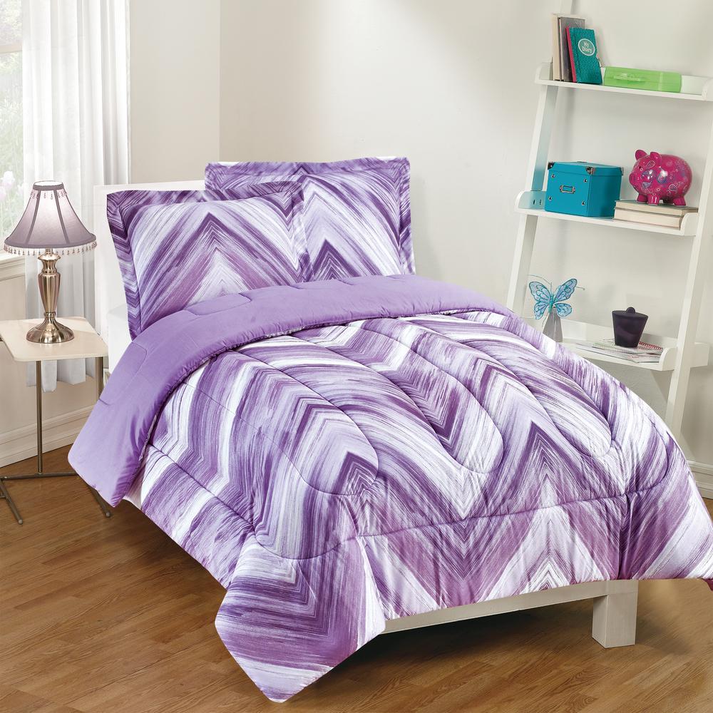 Club Gizmo Linden 3 Piece Purple Full Comforter Set Cg23kz0242 The Home Depot