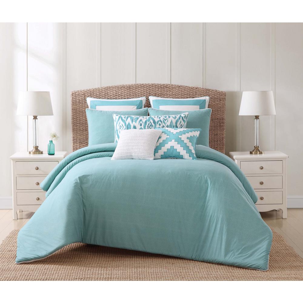 Oceanfront Resort Beach 3 Piece Teal And White King Duvet Cover