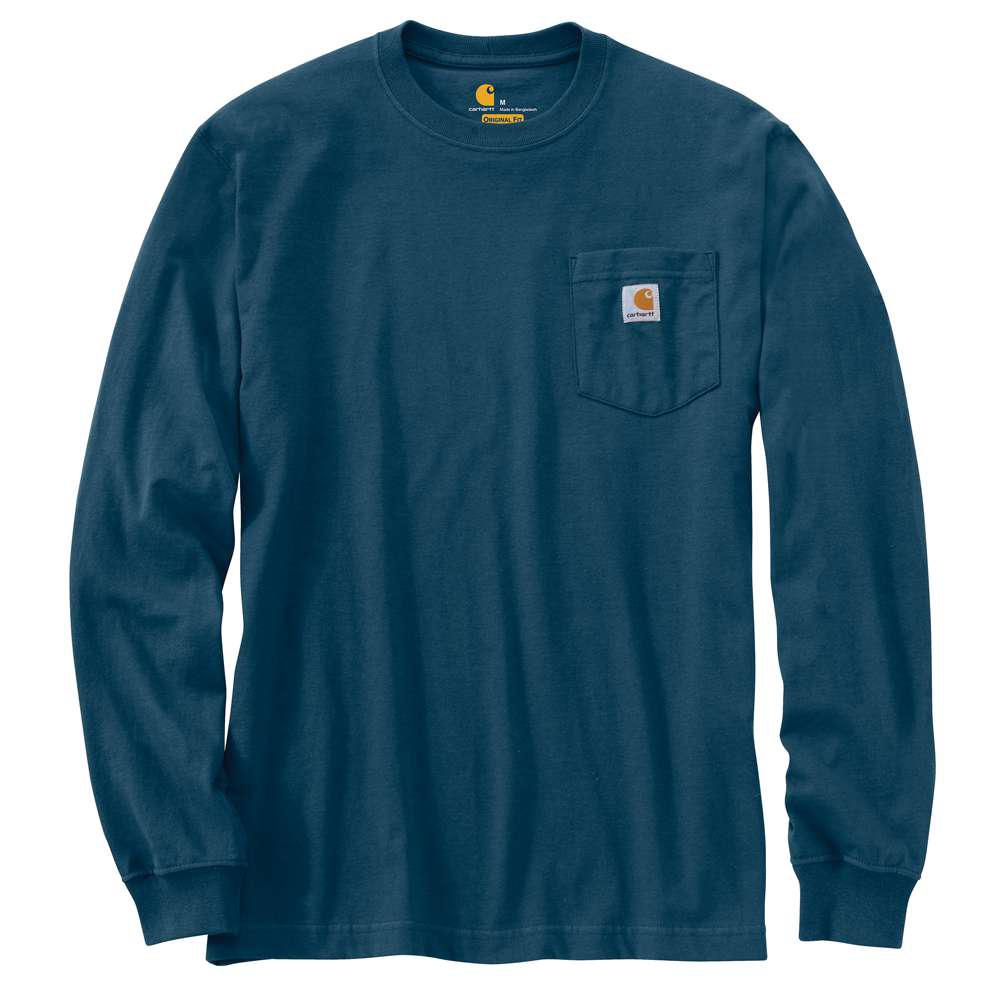 UPC 886859528434 product image for Carhartt Men's Regular Medium Stream Blue Cotton Long-Sleeve T-Shirt | upcitemdb.com