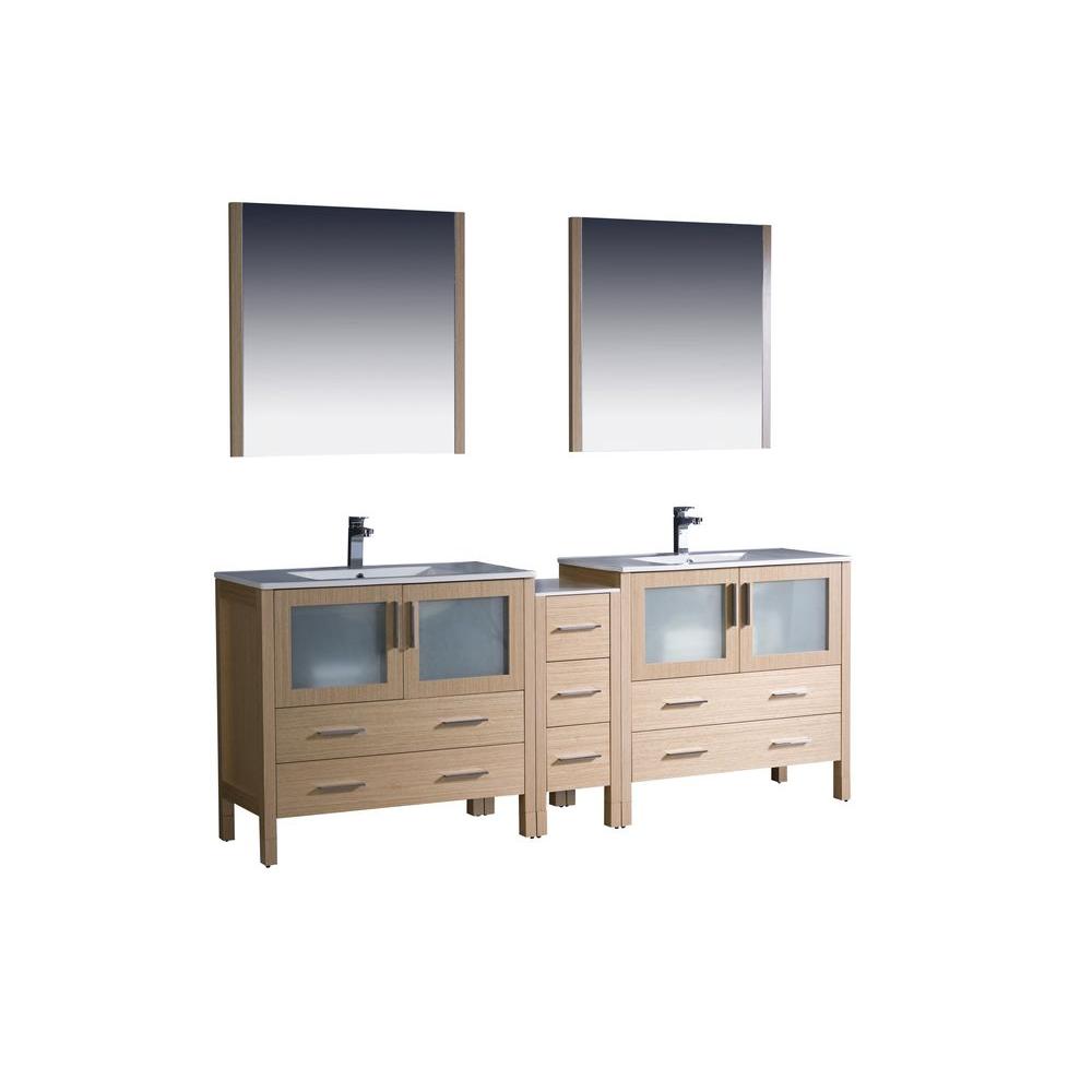 Fresca Torino 84 in. Double Vanity in Light Oak with Ceramic Vanity Top