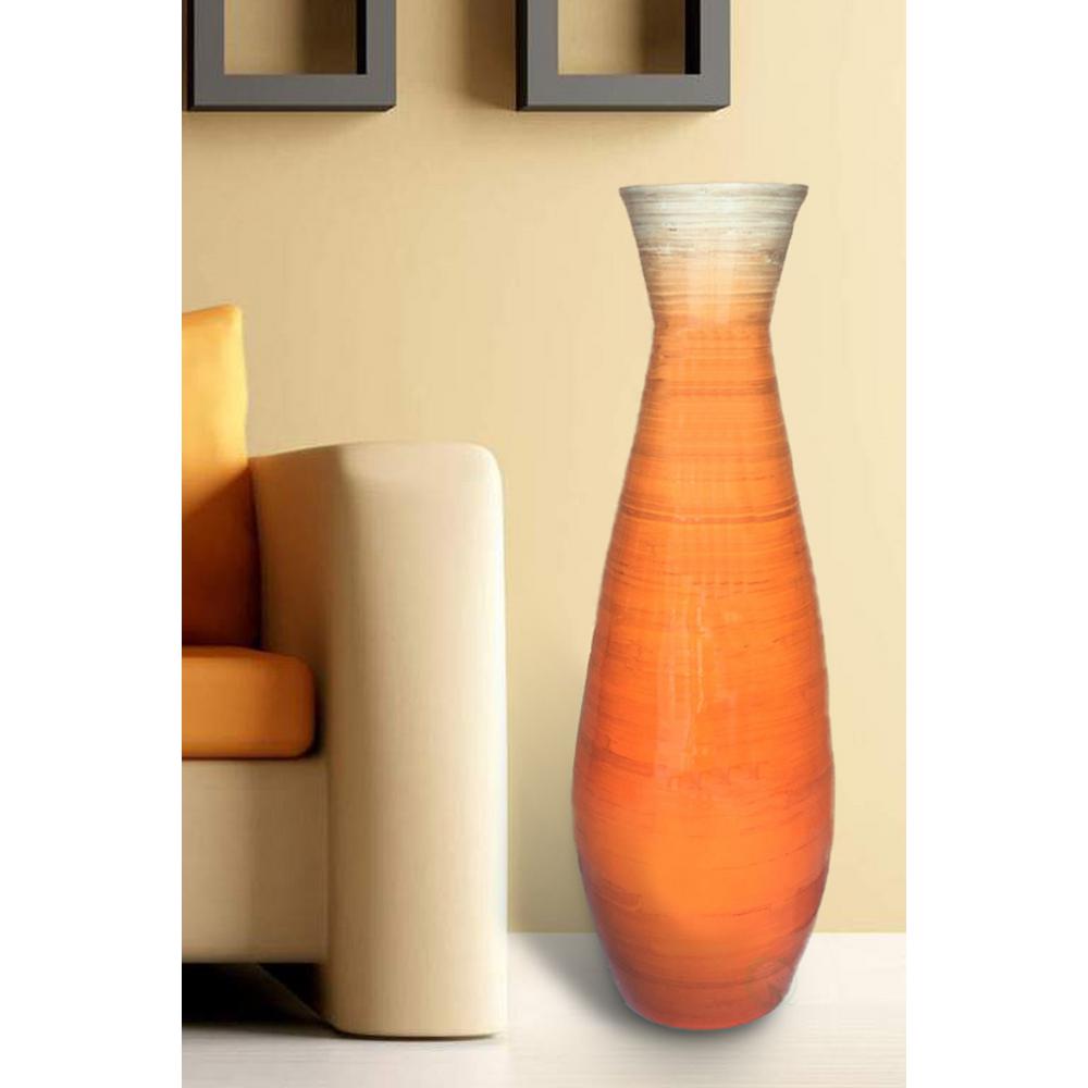 Uniquewise 31 5 In Glossy Orange Tall Bamboo Floor Vase Qi003242