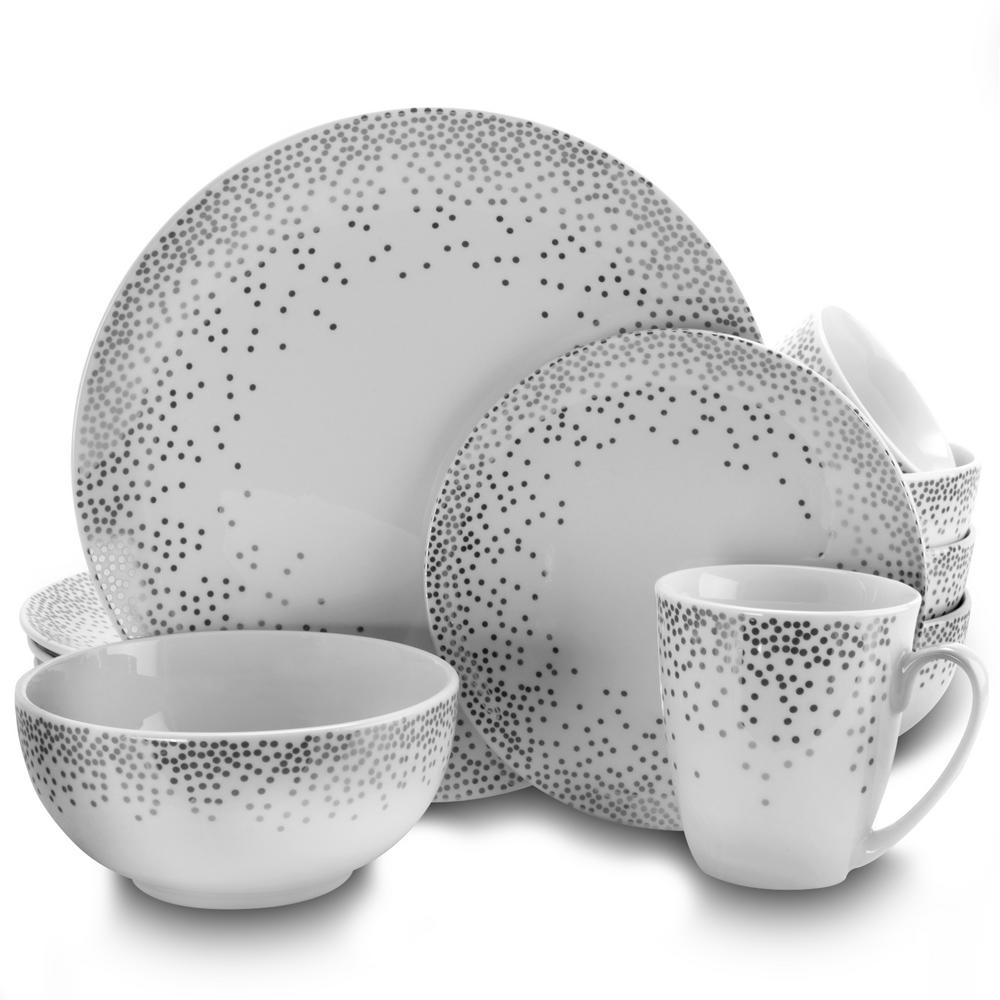 Gibson Platinum Dots 16Piece Dinnerware Set985110864M The Home Depot