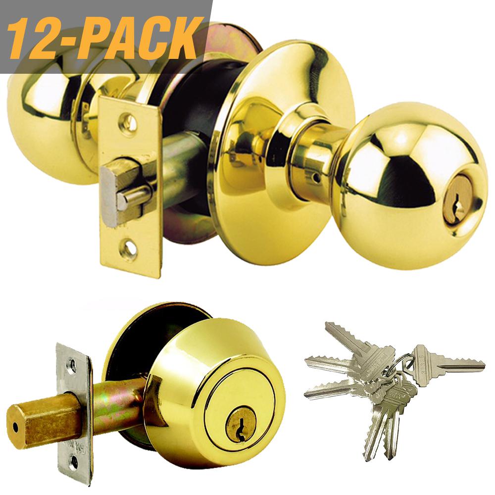 Premier Lock Black Entry Door Knob Combo Lockset with Deadbolt and 6Keys, Keyed Alike (12Pack