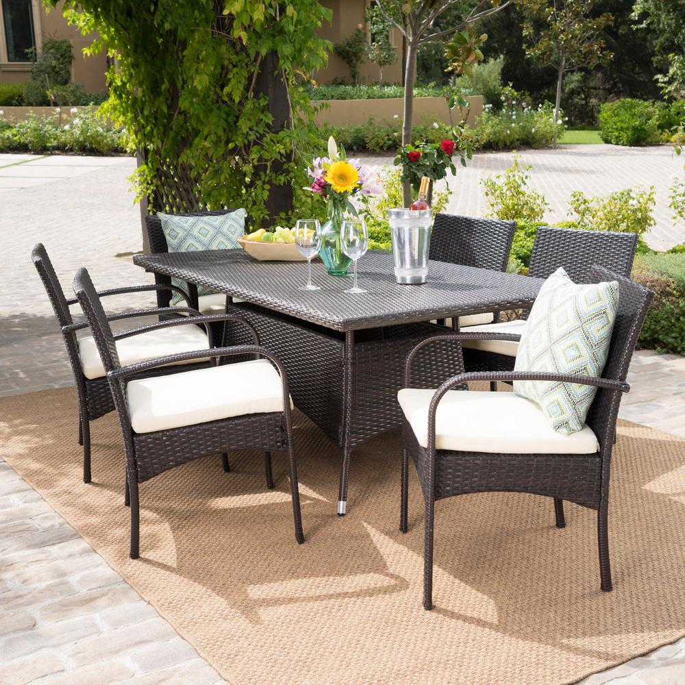 Noble House Rudolph Multi-Brown 7-Piece Wicker Outdoor Dining Set