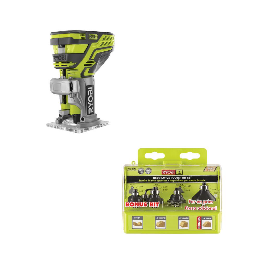 18-Volt ONE+ Cordless Fixed Base Trim Router with Decorative Router Bit Set (4-Piece) 18-Volt ONE+ Cordless Fixed Base Trim Router with Decorative Router Bit Set (4-Piece)