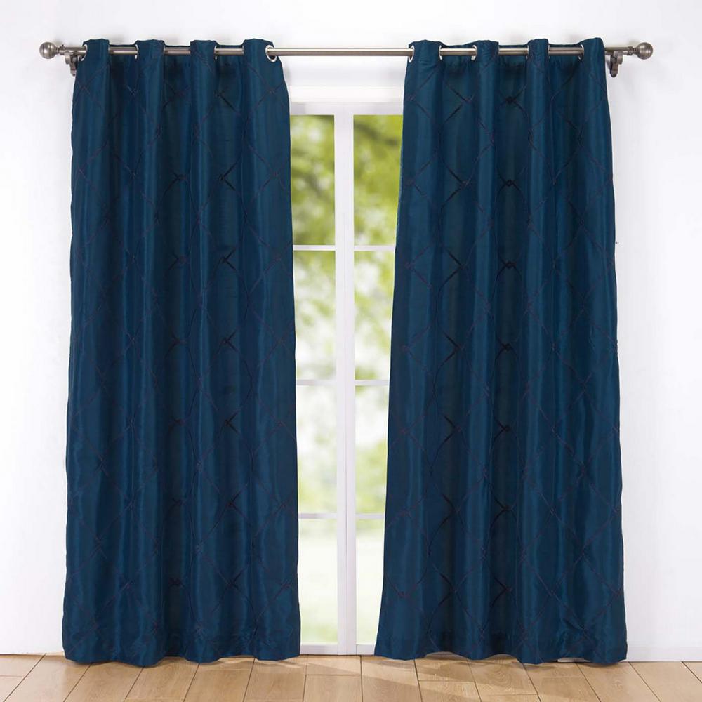 Navy Window Treatments The Home Depot 2 Pack Embroidered Rhombic Pattern Window Curtains 54 In X 84