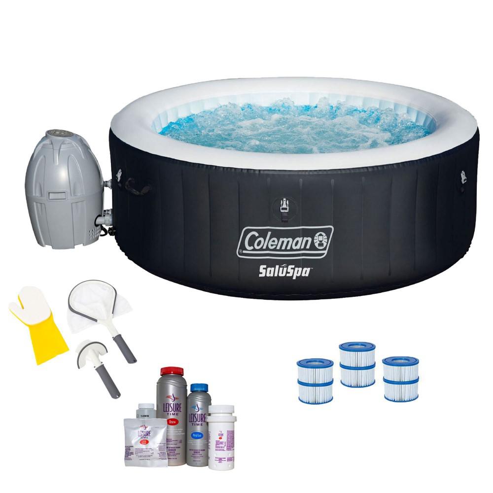 Coleman SaluSpa 4 Person Inflatable Hot Tub + Bestway 3 Piece Cleaning