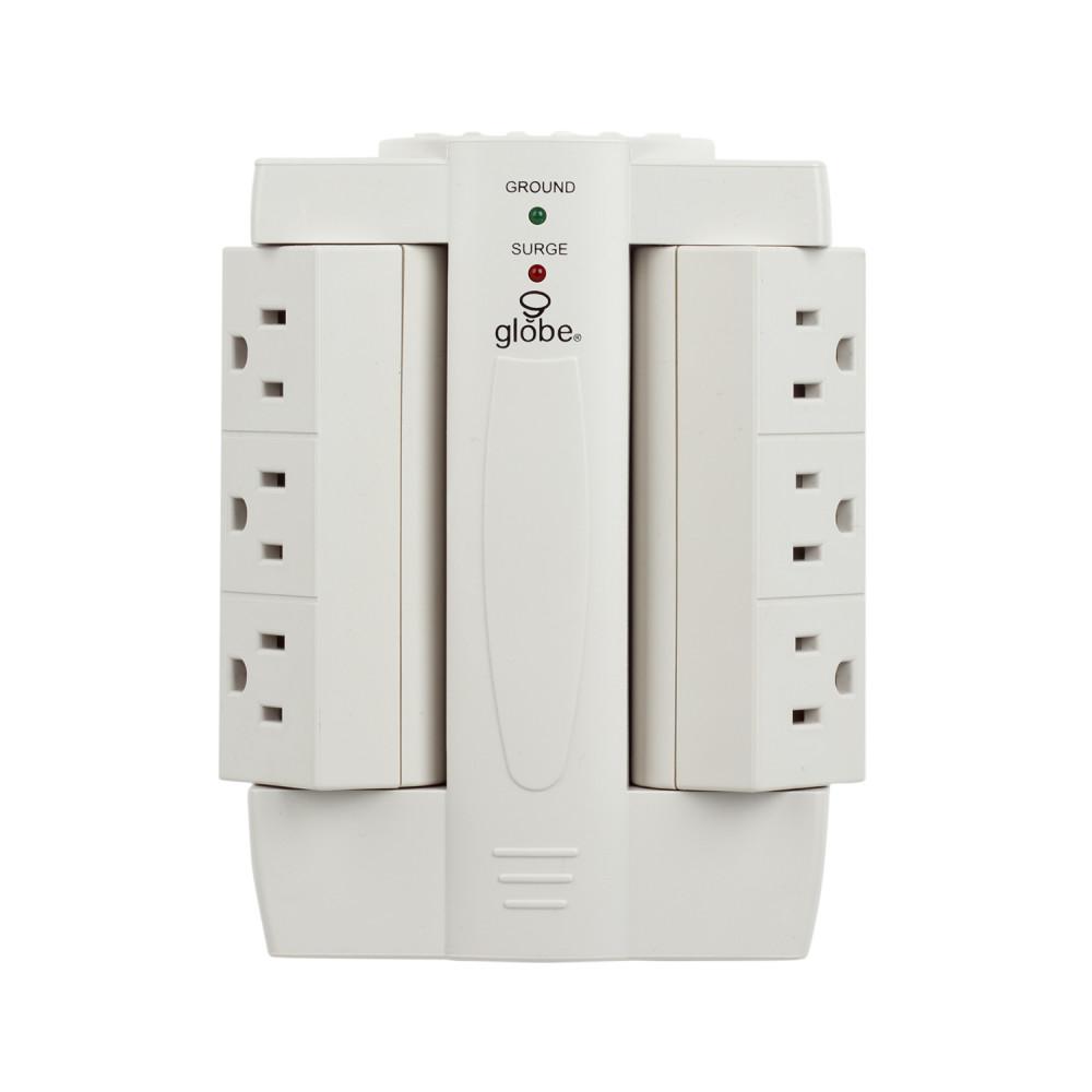 Globe Electric 6 Outlet Swivel Surge Protector White Wall Tap 78338 The Home Depot