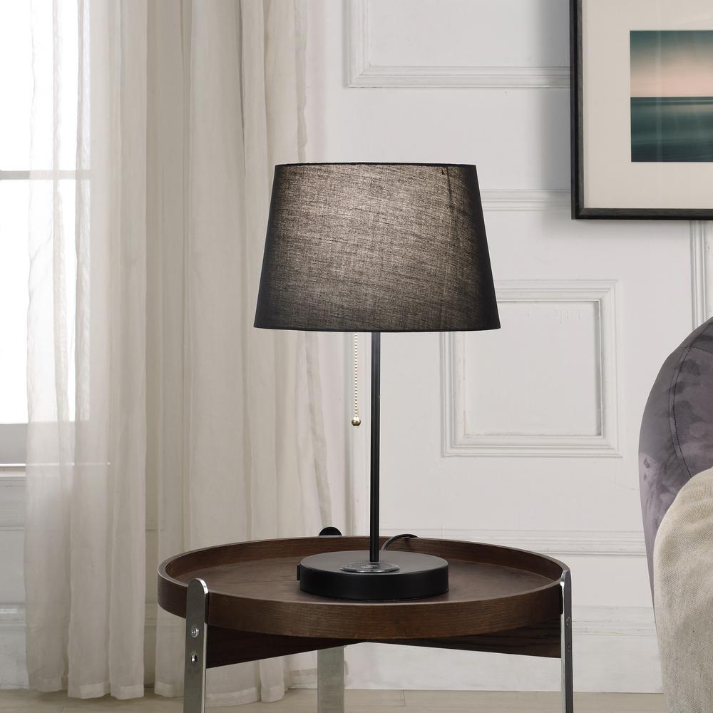 end table with lamp and charging station
