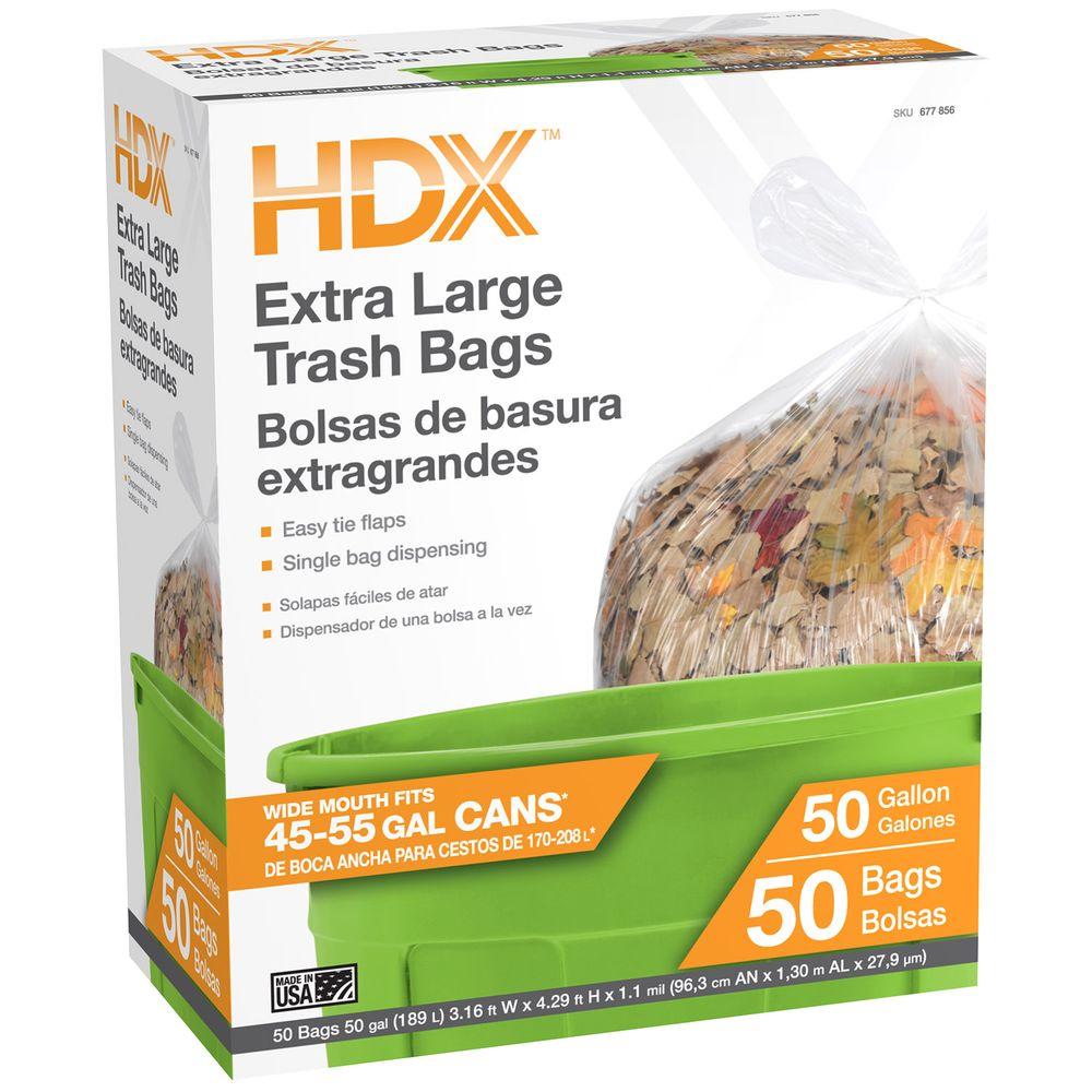 HDX 50 Gal. Extra Large Clear Trash Bags (50 Count)HDX50GC The Home