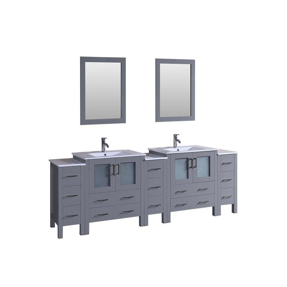 Bosconi 96 In W Double Bath Vanity Gray With Top White Basin And Mirror