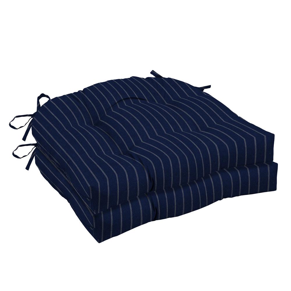 ARDEN SELECTIONS Navy Woven Stripe Outdoor Tufted Seat Cushion (2Pack