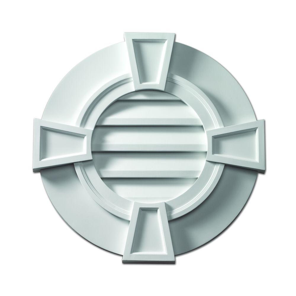 Fypon 24 in. x 24 in. x 21/8 in. Polyurethane Functional Round Louver Gable Vent with Flat Trim