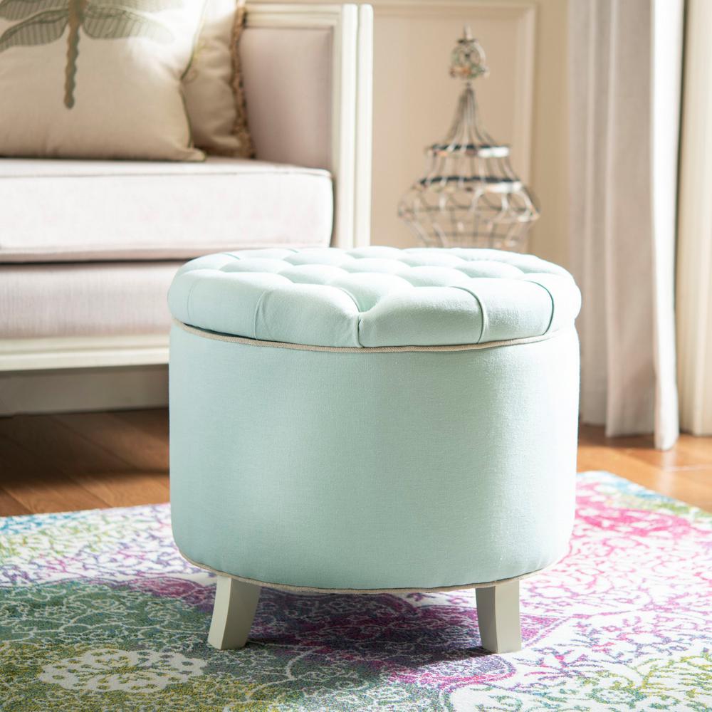 Round Ottomans Living Room Furniture The Home Depot Amelia Robins Egg Blue Storage Ottoman