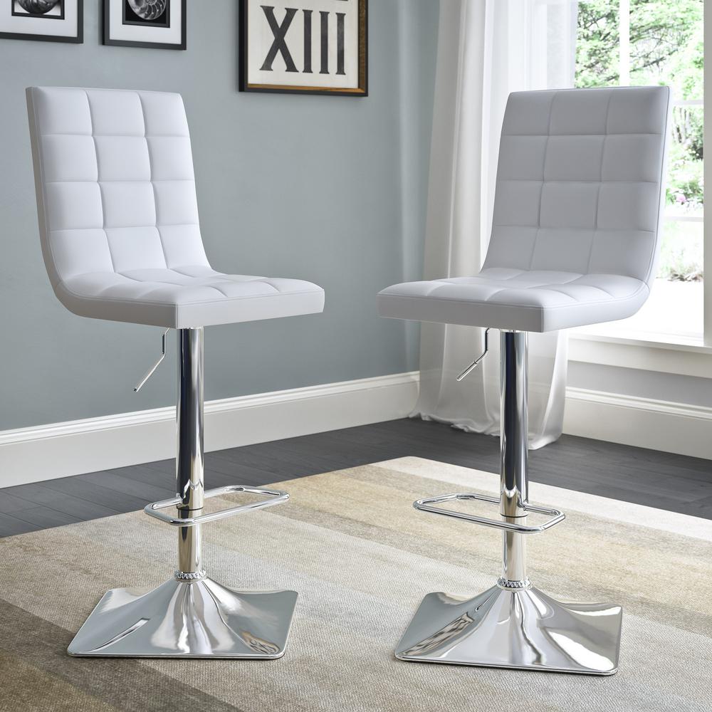 Corliving Adjule Height White Bonded Leather Swivel Bar Stool